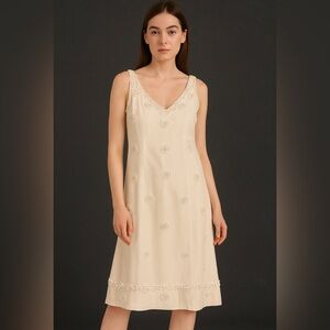 Vintage Gene Shelly’s Dale Lin Beaded Cream Dress Hong Kong Sz 12 (Fits 8–10)